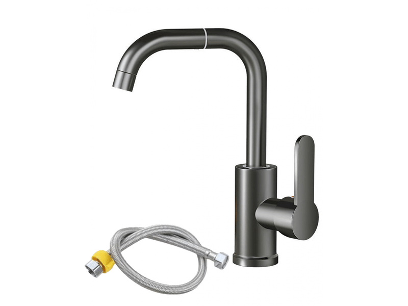  Mitigeur d'évier, robinet de lavabo haut rotatif à 360°, robinet de lavabo de salle de bain, gris, plus tuyau de 60 cm  - Conforama A