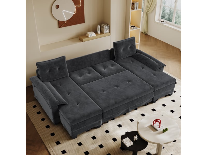 Canapé d'angle, canapé convertible – forme u, 278 cm, lit gigogne, port usb, avec accoudoirs, gris - Conforama E