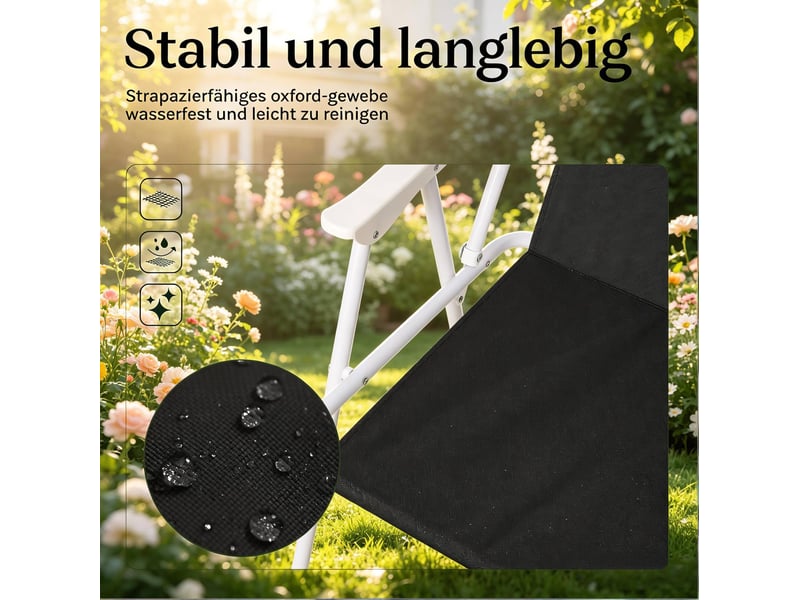  Chaise de camping pliante noire en tissu oxford avec accoudoirs, légère, pour activités de plein air.  - Conforama D