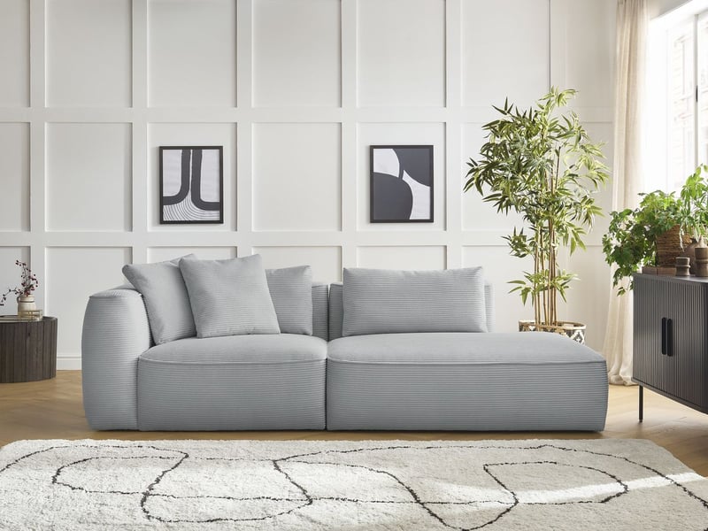  Bobochic canapé droit fixe 3 places leopold velours côtelé gris clair  accoudoir gauche LEOPOLD - Conforama C