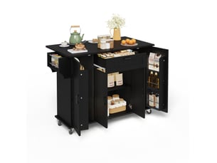 Desserte de cuisine noire 120 x 4570 x 95 cm, 4 portes, 1 tiroir et roulettes