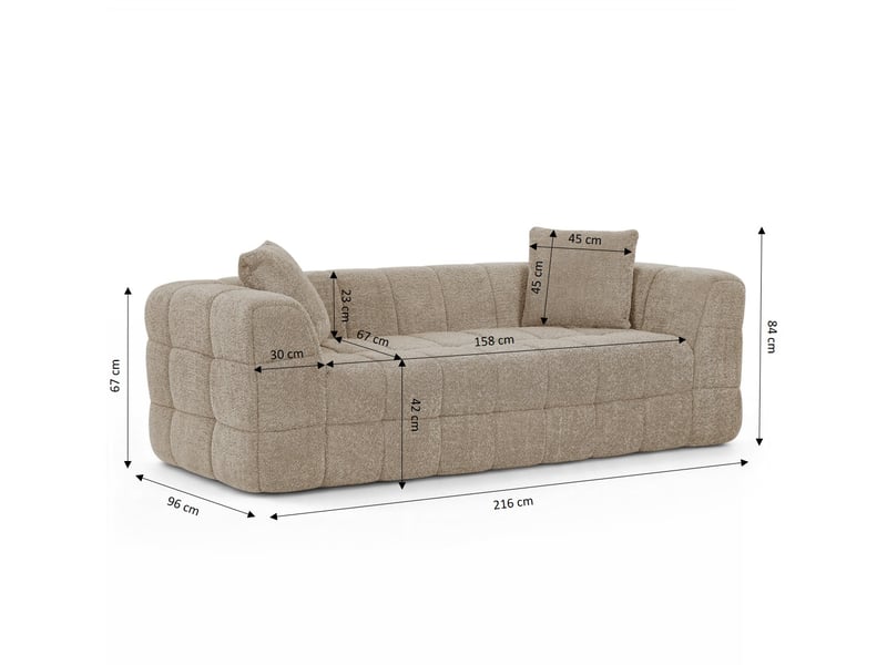  Canapé droit compressé jupa 3 places tissu bouclette taupe  - Conforama C