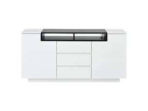 Buffet de salon 140 cm avec led et 3 tiroirs, meuble de rangement blanc et noir