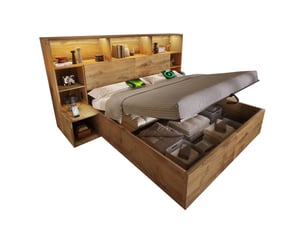 Lit avec rangement 160x200 cm <strong>WISHDOR</strong>  <strong></strong> coloris bois clair