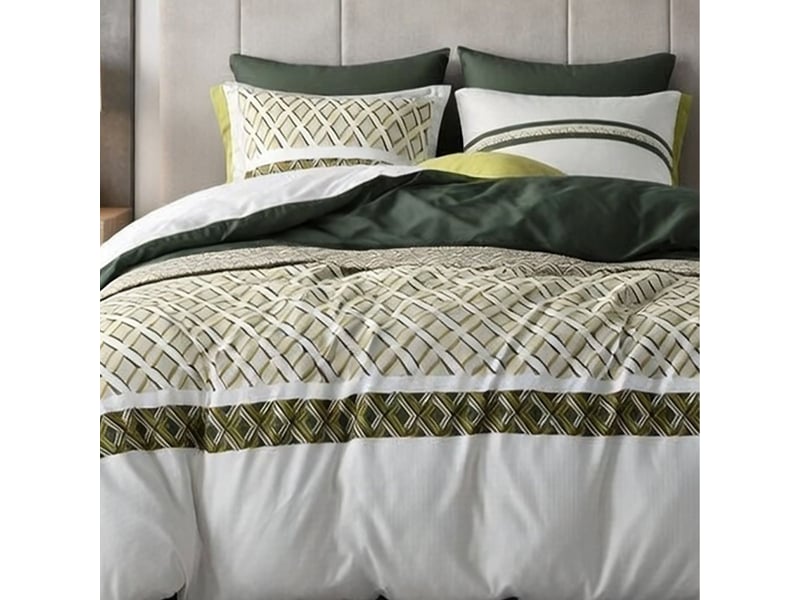  Parure housse de couette 240x220cm + 2 taies motif géométrique vert 100% coton - ayana AYANA - Conforama C