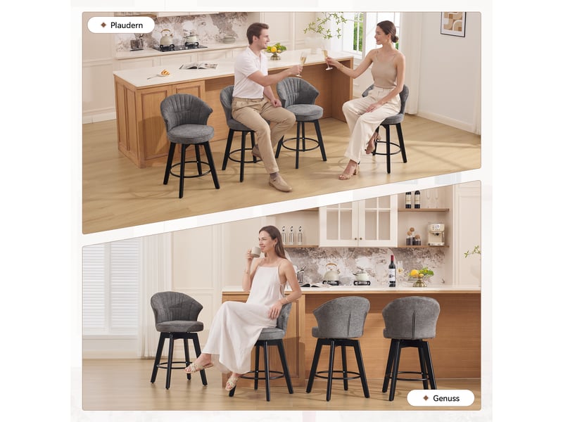  Lot de 2 tabourets de bar,52,5x51x92,5 cm,pivotants,chenille,gris  - Conforama D