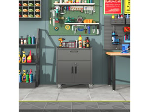 Armoire à outils sur roulettes 75x42x88 cm noire en métal, 1 tiroir, 2 portes verrouillables pour garage