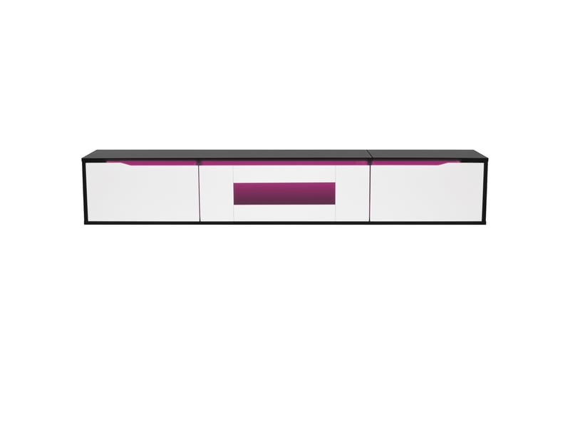  Meuble tv modenvie 180 x 35 x 30 cm noir et blanc led usb à poser ou mural  - Conforama A