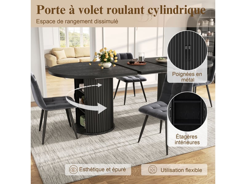 Table à manger extensible noir, rangement, pratique, confort, solide - mdf et métal - 150x80x75cm - cuisine et salle à manger - Conforama B