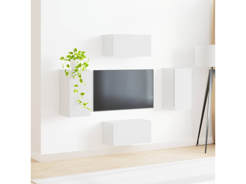  Ensemble meuble tv - banc tv - meuble de rangement 4 pcs blanc brillant bois d'ingénierie  - Conforama D