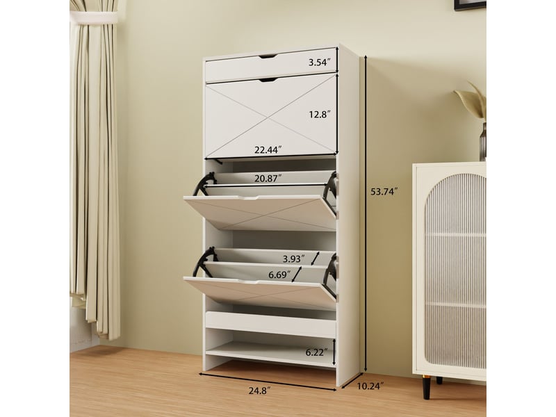  Meuble à chaussures 3 tiroirs plateau supérieur coulissant 2 niveaux blanc structure en bois  - Conforama C