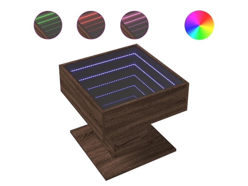  Table basse - table de salon - table à thé avec led chêne marron 50x50x45 cm bois d'ingénierie  - Conforama A