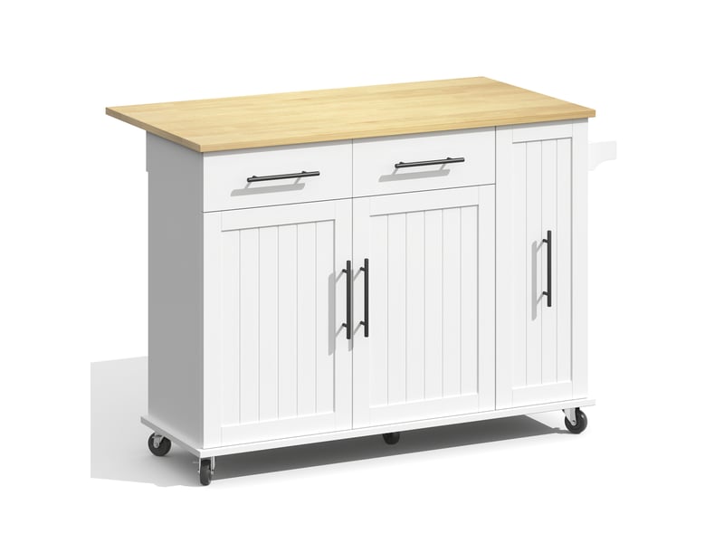  Desserte de cuisine 120x40x90 cm blanche et naturelle en mdf, plateau rabattable et rangement mobile  - Conforama D
