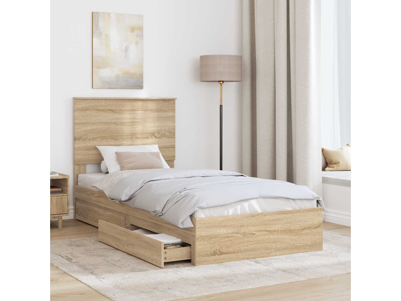  Lit simple- lit adulte -  lit de rangement chêne sonoma 90 x 190 cm bois d'ingénierie  - Conforama B
