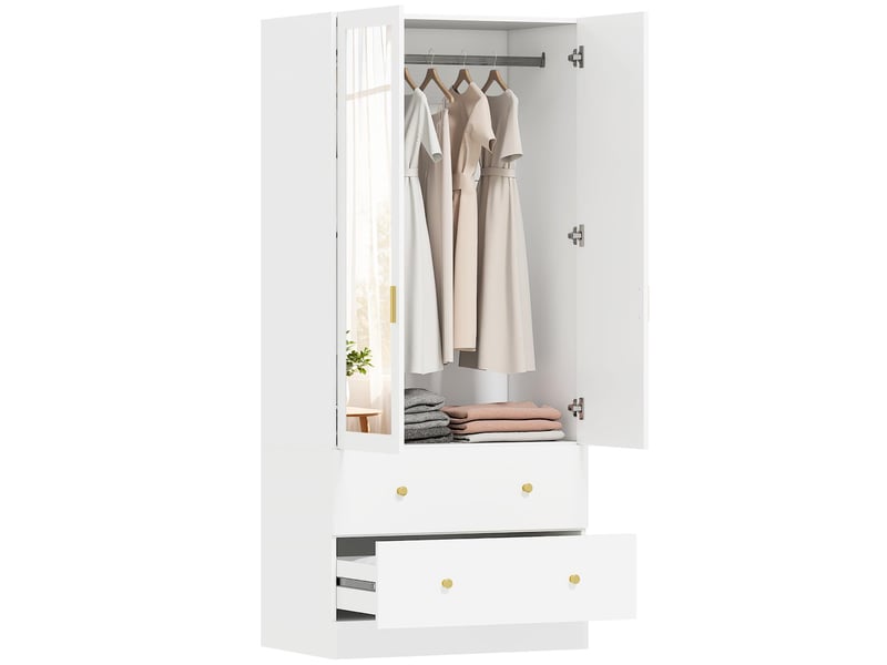  Armoire penderie avec miroir 2 portes 2 tiroirs blanc 80 x 50 x 180 cm  - Conforama A