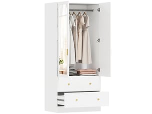 Armoire penderie avec miroir 2 portes 2 tiroirs blanc 80 x 50 x 180 cm