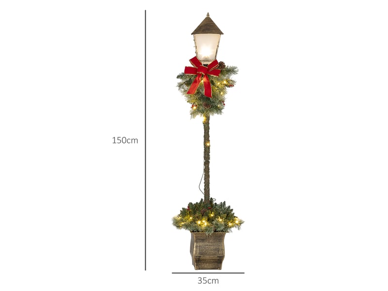  Lanterne de noël avec baies, pommes de pin et nœud, lumières led, tige en métal, 150 cm  - Conforama E