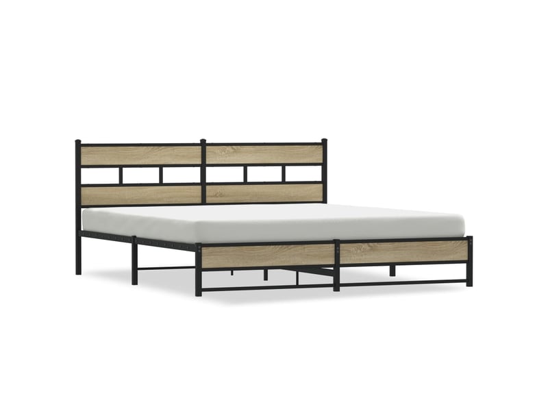  Lit double- lit adulte -  cadre de lit en métal sans matelas chêne sonoma 200x200 cm  - Conforama A
