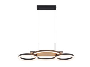 Zmh suspension led noir 58 cm 21 w suspension bois design 3 anneaux suspendue blanc chaud pour cuisine