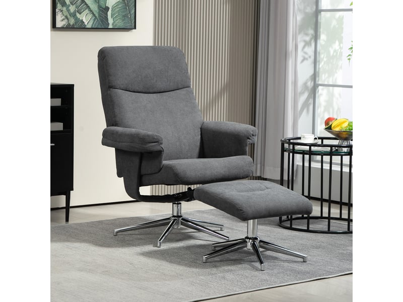  Fauteuil inclinable avec repose-pieds, dossier réglable, aspect velours, jusqu'à 150 kg, anthracite  - Conforama C