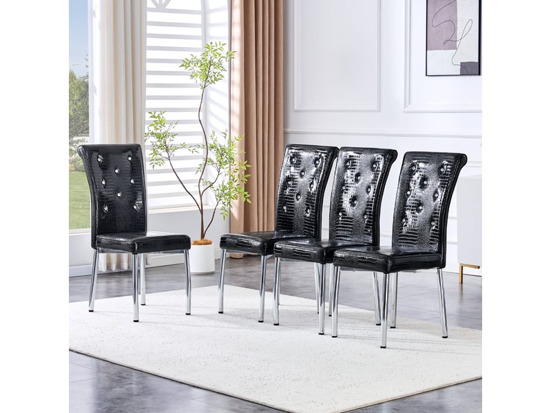 Chaise de salle à manger rembourrée lot de 2 avec dossier capitonné et pieds métalliques, en pvc et métal, noir - Conforama C