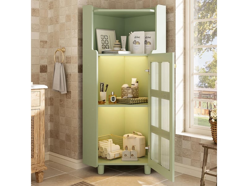 Armoire verte surface laquée led commande application moderne salon bibliothèque  - Conforama B