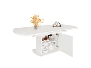 Table à manger ovale extensible 140200x80 cm avec rangement, gain de place, table de cuisine multifonction - blanc