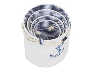 Lot de 4 paniers ronds de rangement confort salle de bains différents motifs marins en tissu bleu et blanc 13_0010234