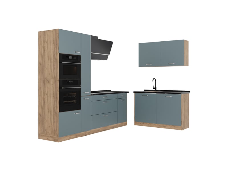  Vicco cuisine en angle, bleu-grischêne doré, 230 x 120 cm plan de travail anthracite  - Conforama A