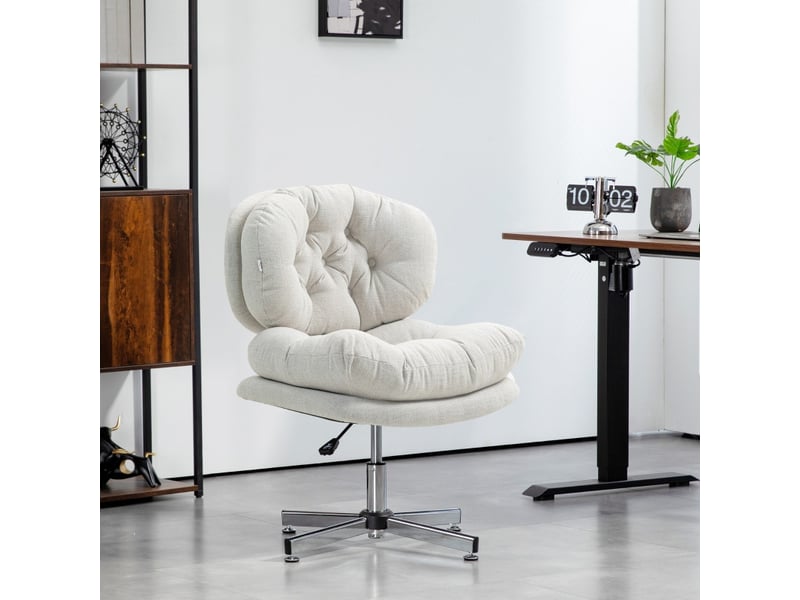  Chaise de bureau solvael chaise pivotante rembourrée réglable blanc crème  - Conforama B
