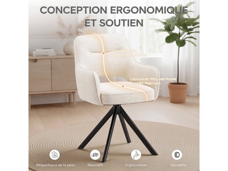  Lot 4 chaise pivotante premium avec demi-accoudoirs - base métallique haute stabilité - beige  - Conforama D