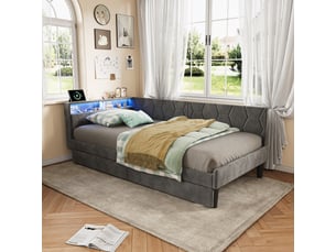 Lit simple 90x200 cm <strong>SHOPENTRA</strong> <strong></strong> coloris gris