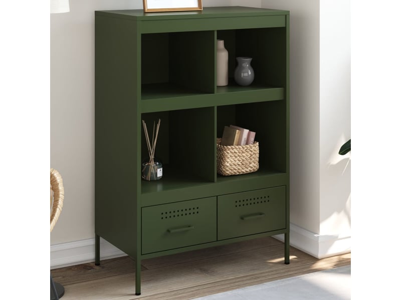 Buffet haut - bahut - meuble de rangement vert olive 68x39x101,5 cm acier - Conforama B