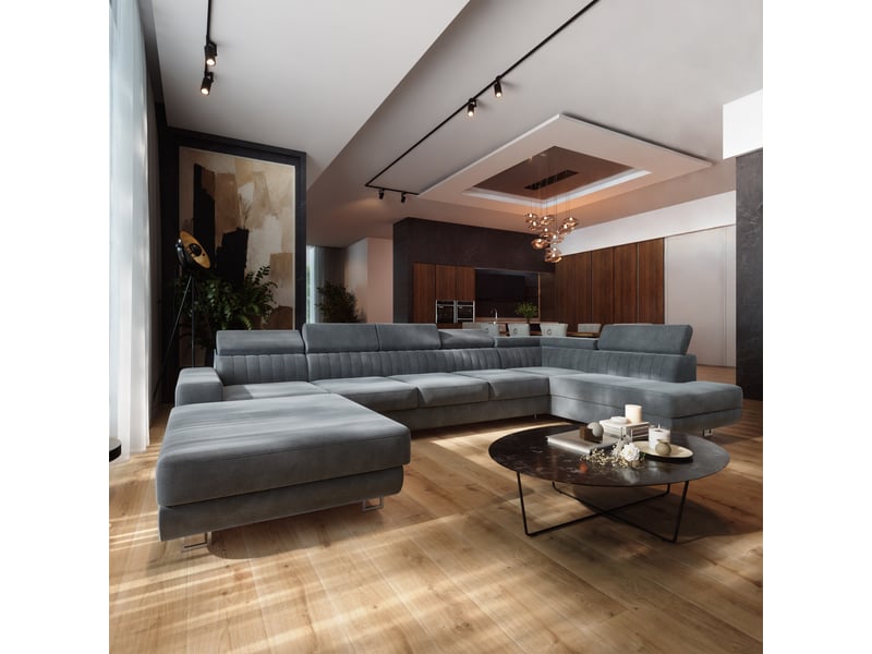 Canapé d'angle gaian, velours gris  - Conforama B