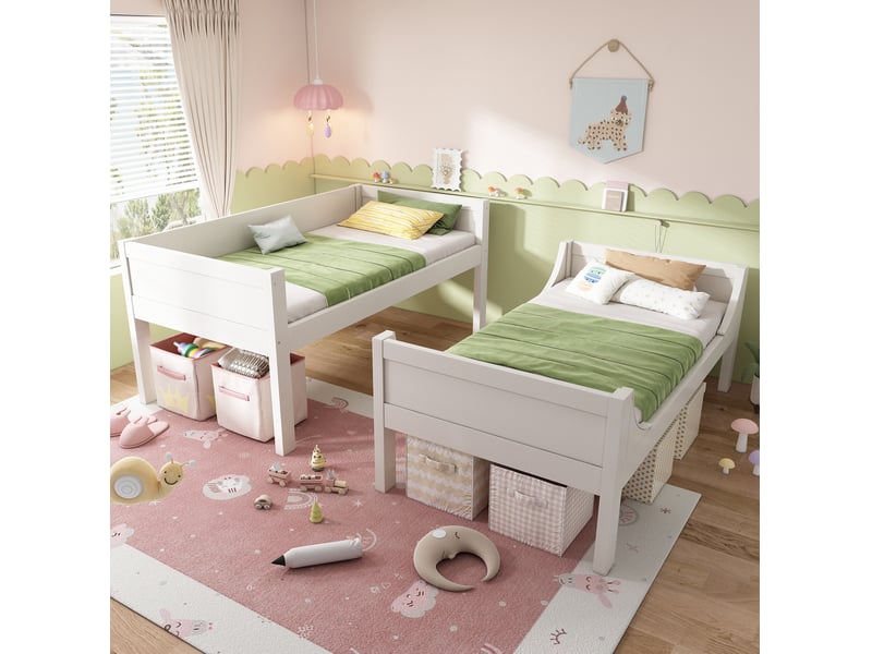  Lit superposé enfant séparable 2 x 90 x 200 cm, échelle réversible, blanc  - Conforama E