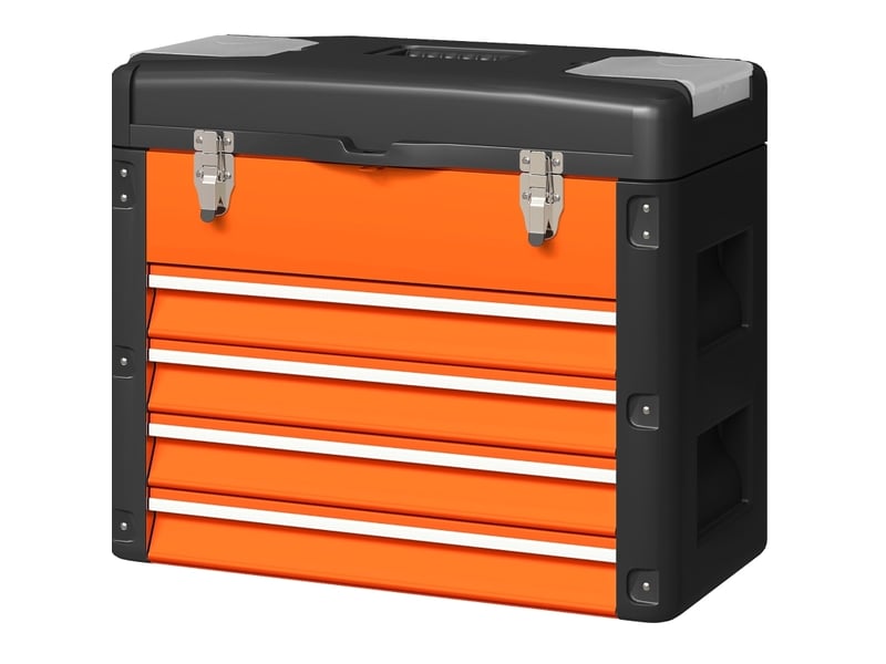  Boîte à outils vide 49,7 x 25,3 x 40,7 cm orange, acier et plastique, 4 tiroirs, rangement d'atelier  - Conforama A
