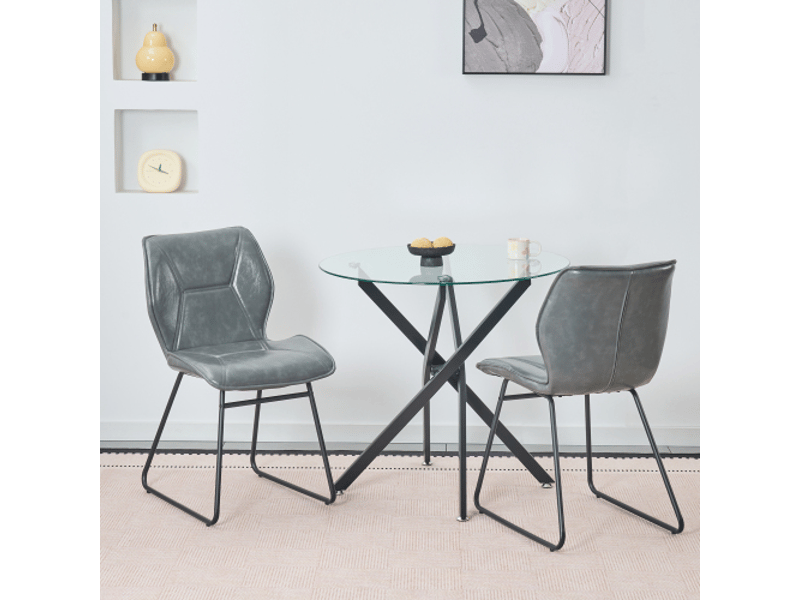  Chaises de salle à manger 2 pièces en simili cuir gris, structure métallique, rembourrées pour salon, bureau ou coin repas  - Conforama D