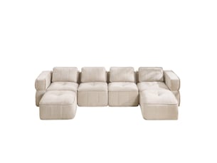 Canapé modulable en u 4 places avec 2 poufs, en polyester beige