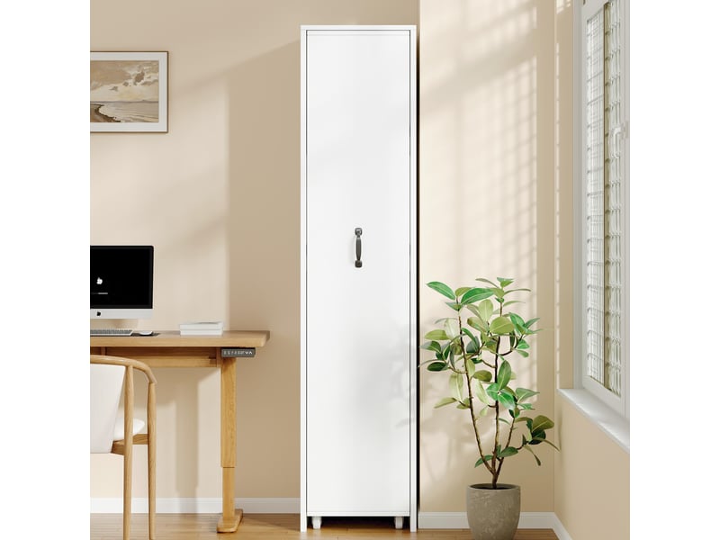  Bibliothèque étroite mobile avec boîtes et roulettes - format gain de place, mdf blanc 40 × 30 × 160,5 cm  - Conforama B
