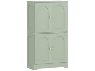 Bahut armoire de cuisine - 4 portes, 2 étagères - dim. 60 x 30 x 110 cm - vert de gris doré
