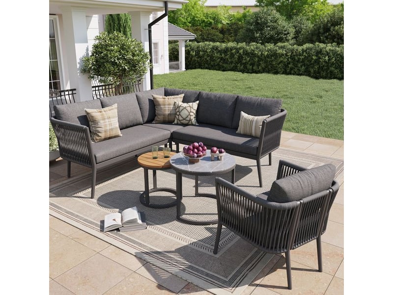 Ensemble de salon de jardin modulable - 6 pièces - rotin pe - coussins imperméables gris - Conforama B
