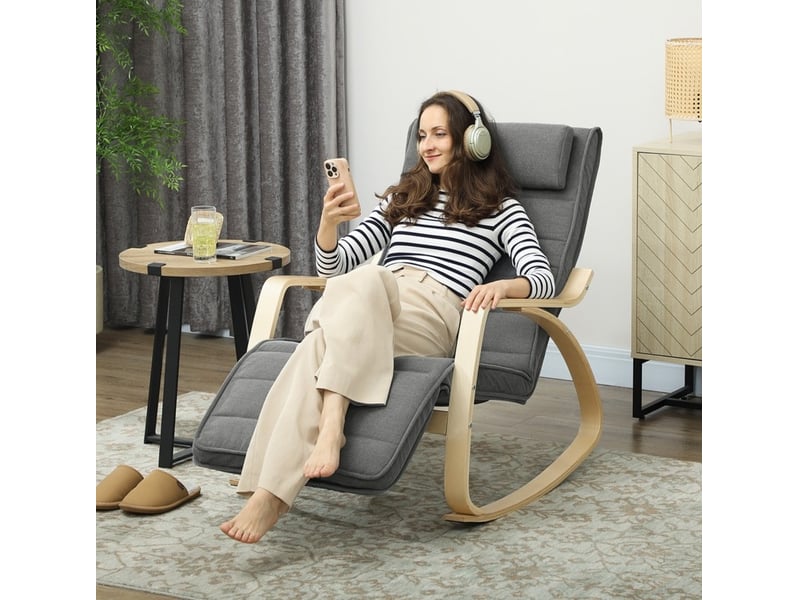 Fauteuil à bascule avec massage et chauffage lombaire, poche latérale, en polyester gris - Conforama B