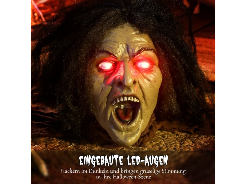  Décoration d'halloween animée, activation sonore, yeux lumineux rouges, à piles, marron, 140 × 60 × 20 cm  - Conforama E