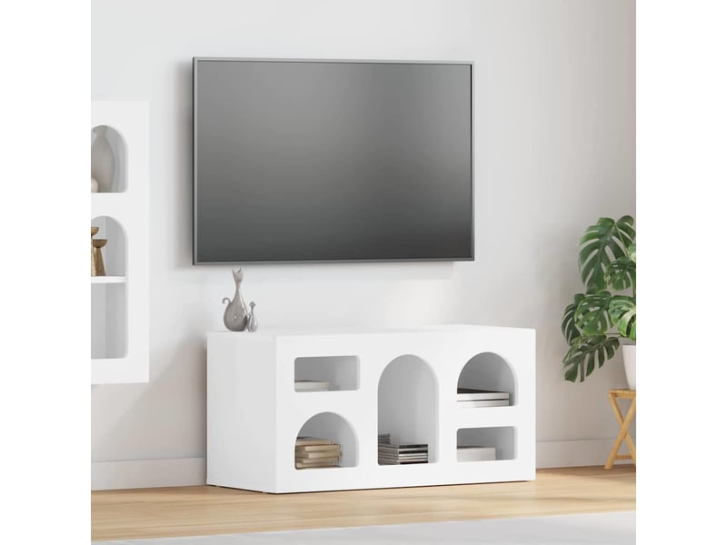  Meuble tv - banc tv - meuble de rangement elst 80 x 35 x 40 cm blanc brillant bois d'ingénierie  - Conforama B