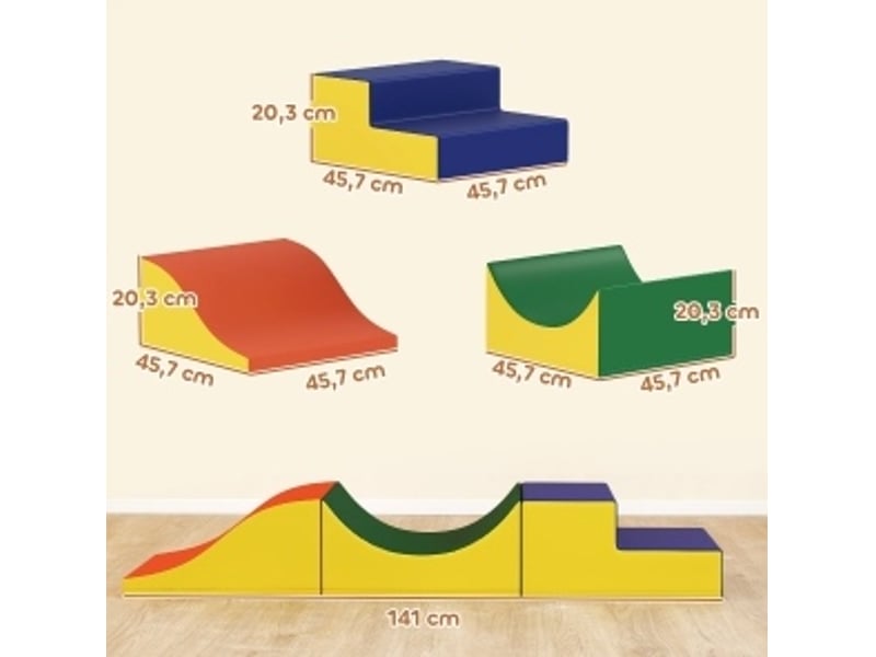  Set de motricité 3 pièces 141x45,7x20,3 cm jaune en simili cuir, modules d'escalade et de rampe enfant  - Conforama C
