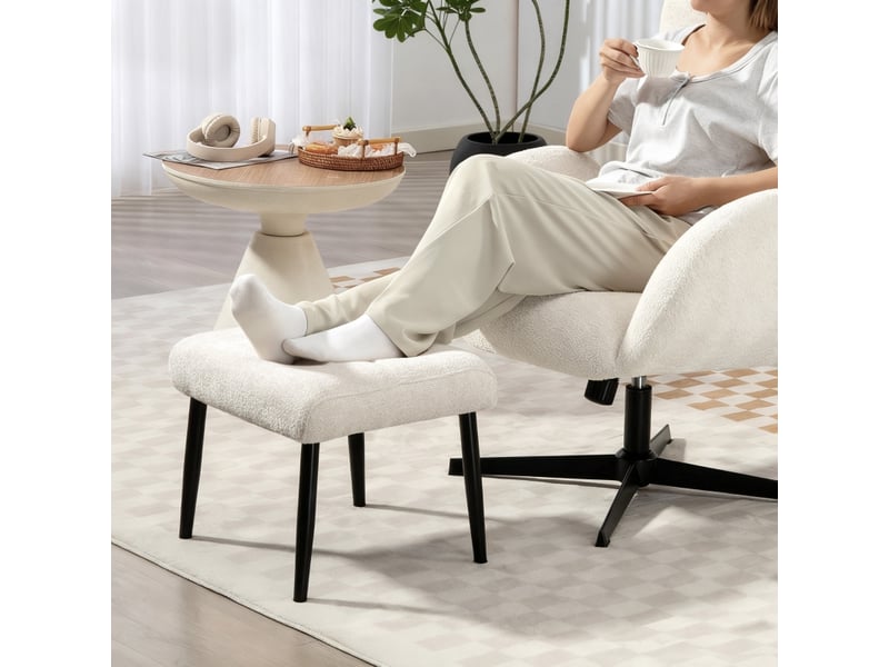  Tabouret avec coussin d'assise moelleux, pieds en acier, repose-pieds avec tissu chenille, 45 x 41 x 38 cm, blanc crème 838-598V00CW - Conforama B