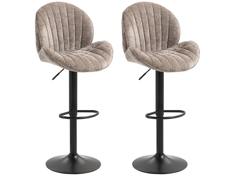  Ensemble de 2 tabourets de bar, revêtement en tissu, hauteur d'assise réglable, pivotants, structure en acier, marron  - Conforama B