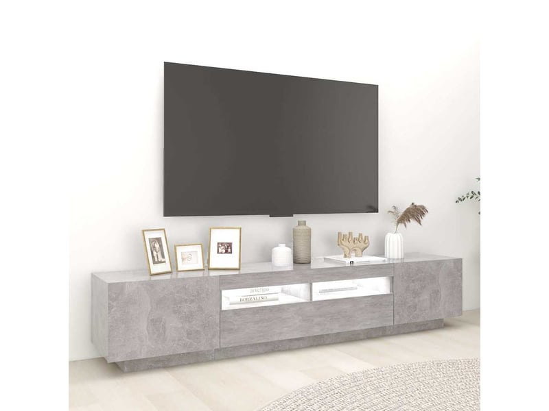 Meuble tv - banc tv - meuble de rangement avec lumières led gris béton 200x35x40 cm  - Conforama C