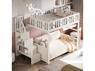 Lit mezzanine 140x200 cm <strong>MERAX</strong>  <strong>lit enfant blanc</strong> coloris blanc