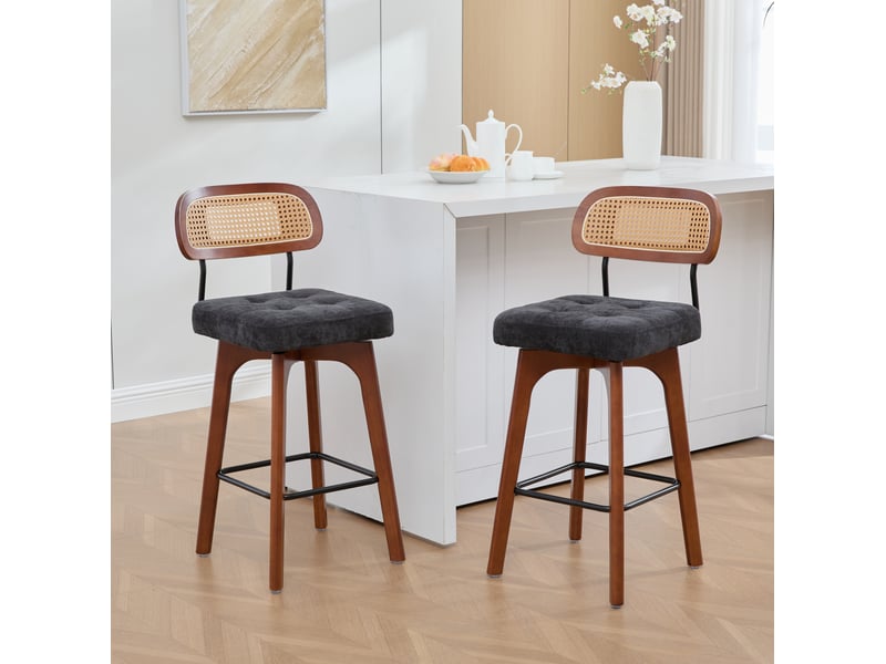  Lot de 2 tabourets de bar pivotants 360° 44x51x96 cm en chenille noir  - Conforama B